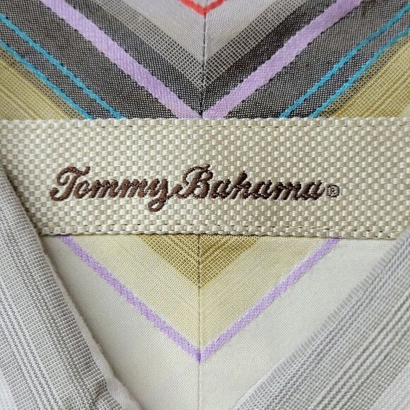 Tommy Bahama Button Down Shirt Size XL Silk Striped Contrast Cuff Chest Pocket - Picture 7 of 14